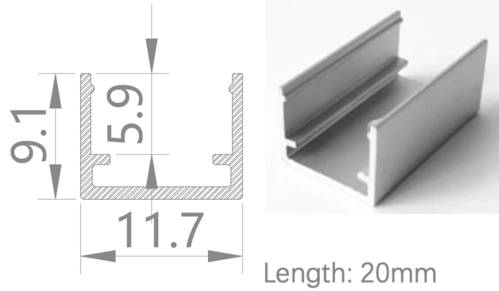 [NP12/9HCAAO0BJ]IP67, Fixed single clip, Linear, Aluminium Profile, Aluminium finish, 20mm, for NS 3D bending dome 10x10