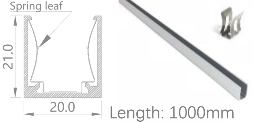 [NP21/20HAAAOABR]IP67, Fixed profile, Linear, Aluminium Profile, Aluminium finish, With spring leaf, 1000 | 2000mm, for NS Vertical flat bending 16x17