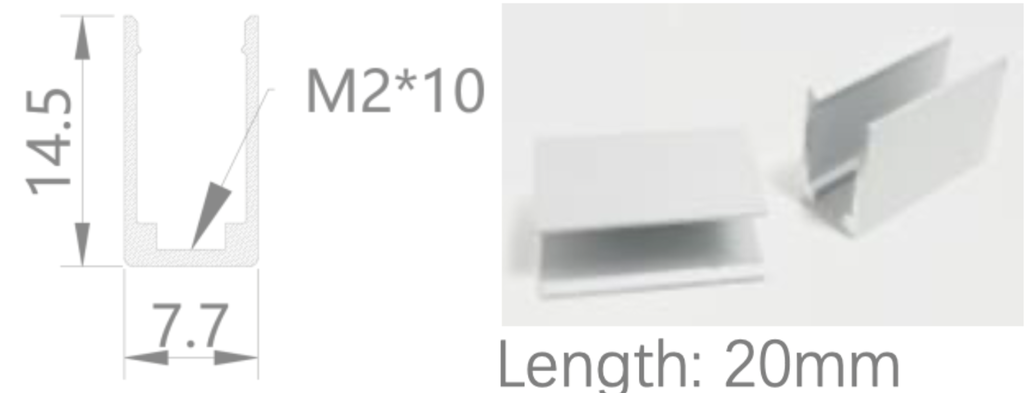 [NP8/15HCAAO0BB]IP67, Fixed single clip, Linear, Aluminium Profile, Aluminium finish, 20mm, for NS Horizontal bending flat 06x12
