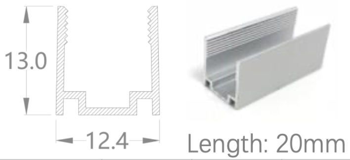 [NP13/13HCAAO0BM]IP67, Fixed single clip, Linear, Aluminium Profile, Aluminium finish, 20mm, for NS Vertical flat bending 10x10