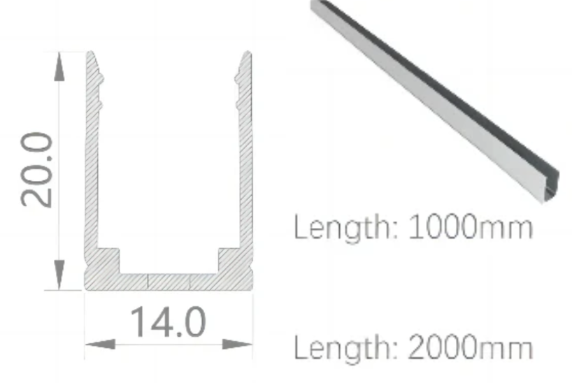 [NP14/20HAAAO0B0]IP67, Fixed profile, Linear, Aluminium Profile, Aluminium finish, 1000 | 2000mm, for NS Horizontal bending dome 15x25