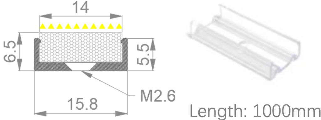 [NP12/7HAABAB0BP]IP67, Fixed profile, Linear, PC Profile, Transparent finish, 1000 | 2000mm, for NS Vertical flat bending 14x05