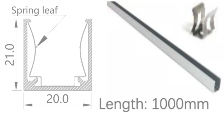 [NP20/21HAAAOABG]IP67, Fixed profile, Linear, Aluminium Profile, Aluminium finish, With spring leaf, 1000 | 2000mm, for NS Horizontal bending flat 16x17