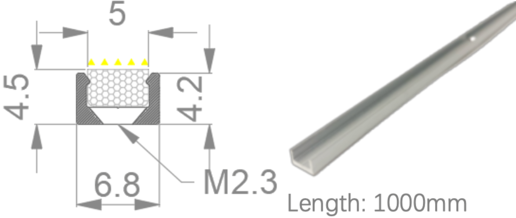 [NP7/5HAAAO0BT]IP67, Fixed profile, Linear, Aluminium Profile, Aluminium finish, 1000 | 2000mm, for NS Vertical bending dome 05x03
