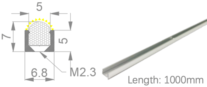 [NP10/5HAAAO0BV]IP67, Fixed profile, Linear, Aluminium Profile, Aluminium finish, 1000 | 2000mm, for NS Vertical bending dome 08x06