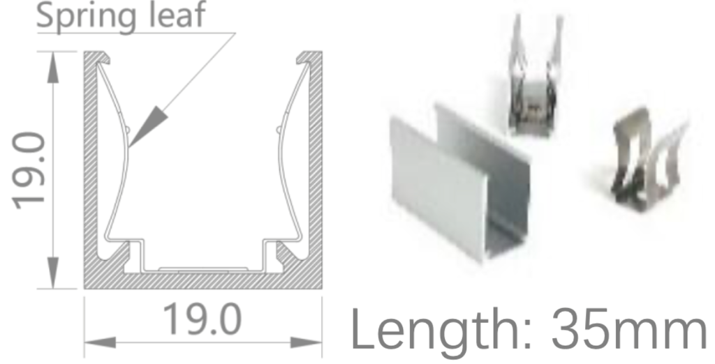 [NP19/19HCAAO0BK]IP67, Fixed single clip, Linear, Aluminium Profile, Aluminium finish, 35mm, for NS 3D bending flat15x15