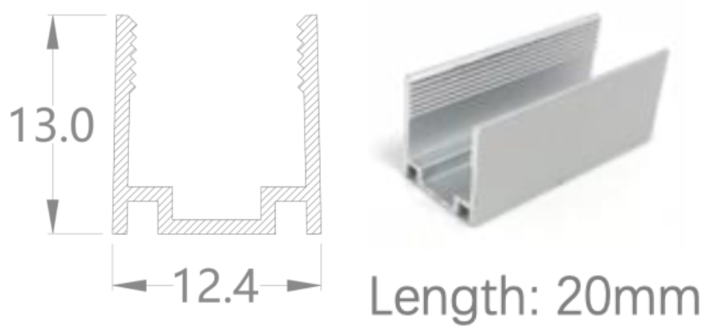 [NP13/13HCAAO0BC]IP67, Fixed single clip, Linear, Aluminium Profile, Aluminium finish, 20mm, for NS Horizontal bending flat 10x10
