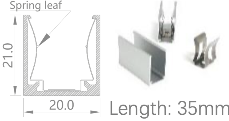 [NP21/20HCAAOABR]IP67, Fixed single clip, Linear, Aluminium Profile, Aluminium finish, With spring leaf, 35mm, for NS Vertical flat bending 16x17