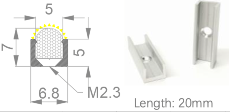 [NP10/5HCAAO0BV]IP67, Fixed single clip, Linear, Aluminium Profile, Aluminium finish, 20mm, for NS Vertical bending dome 08x06