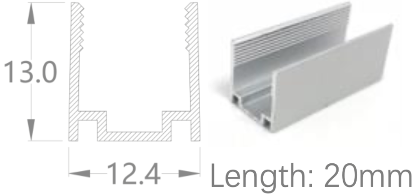 [NP13/13HCAAO0BI]IP67, Fixed single clip, Linear, Aluminium Profile, Aluminium finish, 20mm, for NS 3D bending flat 10x10