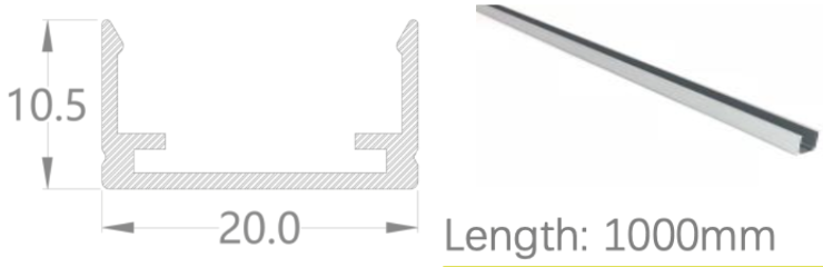 [NP20/11HAAAO0BS]IP67, Fixed profile, Linear, Aluminium Profile, Aluminium finish, 1000 | 2000mm, for NS Vertical flat bending 20x18