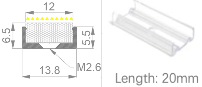 [NP12/7HCABAB0BO]IP67, Fixed single clip, Linear, PC Profile, Transparent finish, 20mm, for NS Vertical flat bending 12x05