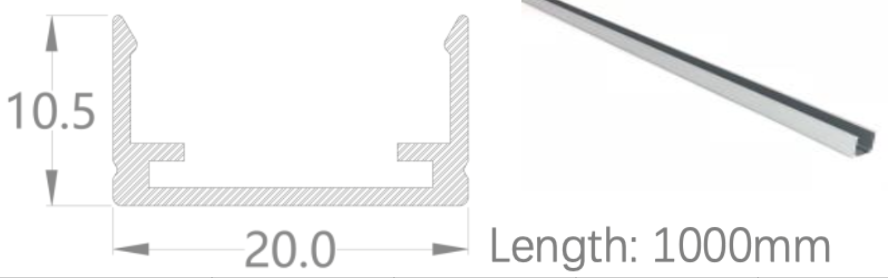 [NP20/11HAAAO0BH]IP67, Fixed profile, Linear, Aluminium Profile, Aluminium finish, 1000 | 2000mm, for NS Horizontal bending flat 20x18