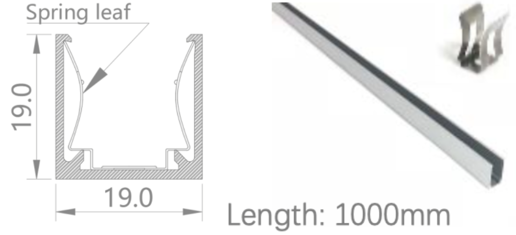 [NP19/19HAAAOABQ]IP67, Fixed profile, Linear, Aluminium Profile, Aluminium finish, With spring leaf, 1000 | 2000mm, for NS Vertical flat bending 15x15