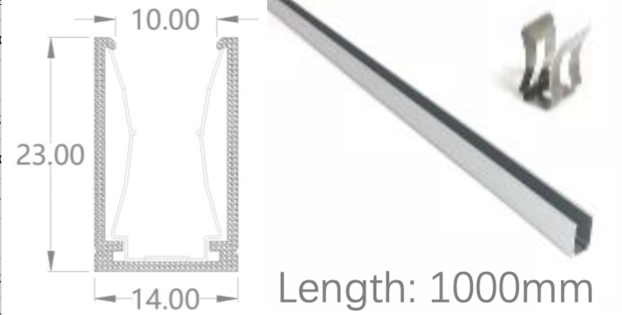[NP14/23HAAAOABD]IP67, Fixed profile, Linear, Aluminium Profile, Aluminium finish, With spring leaf, 1000 | 2000mm, for NS Horizontal bending flat 10x20
