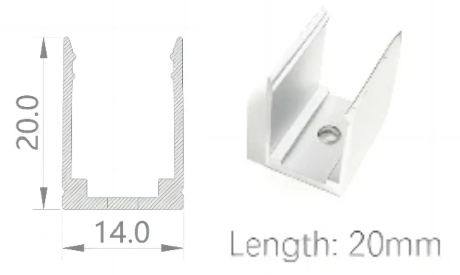 [NP14/20HCAAO0B0]IP67, Fixed single clip, Linear, Aluminium Profile, Aluminium finish, 20mm, for NS Horizontal bending dome 15x25