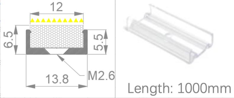 [NP12/7HAABAB0BO]IP67, Fixed profile, Linear, PC Profile, Transparent finish, 1000 | 2000mm, for NS Vertical flat bending 12x05