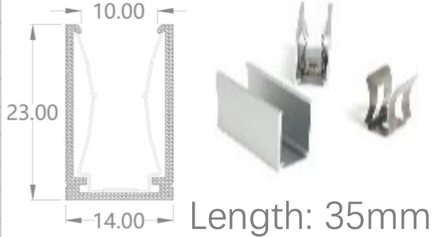 [NP14/23HCAAOABD]IP67, Fixed single clip, Linear, Aluminium Profile, Aluminium finish, With spring leaf, 35mm, for NS Horizontal bending flat 10x20