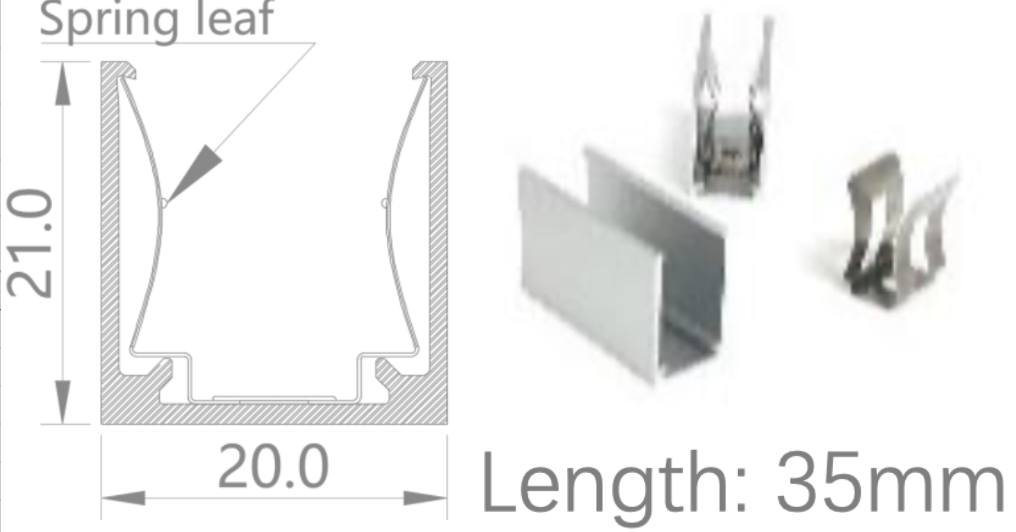 [NP20/21HCAAOABG]IP67, Fixed single clip, Linear, Aluminium Profile, Aluminium finish, With spring leaf, 35mm, for NS Horizontal bending flat 16x17